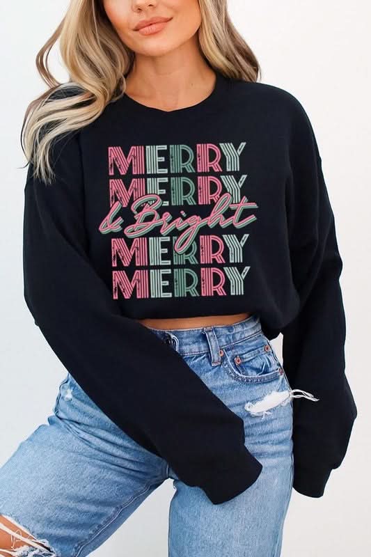 Retro Merry &amp;amp; Bright Graphic Fleece Sweatshirts