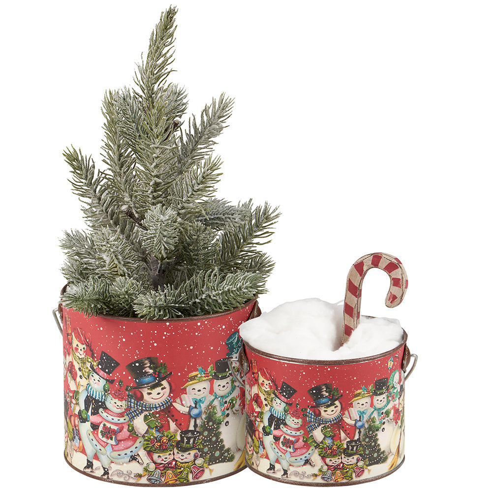 Retro Snowmen Bucket Set of 2
