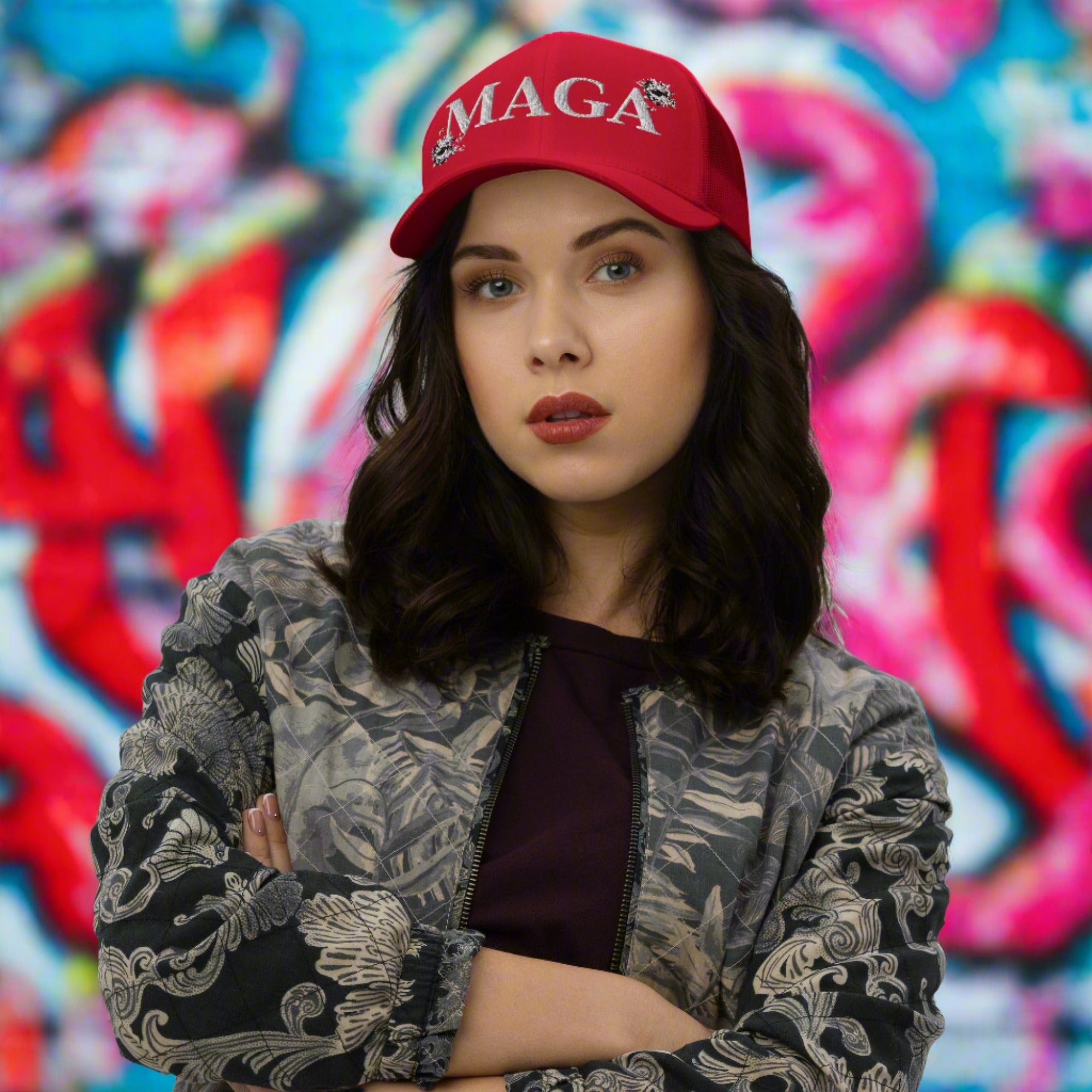 Walton &amp;amp; Johnson MAGA Embroidered Bullet Hole Trucker Cap