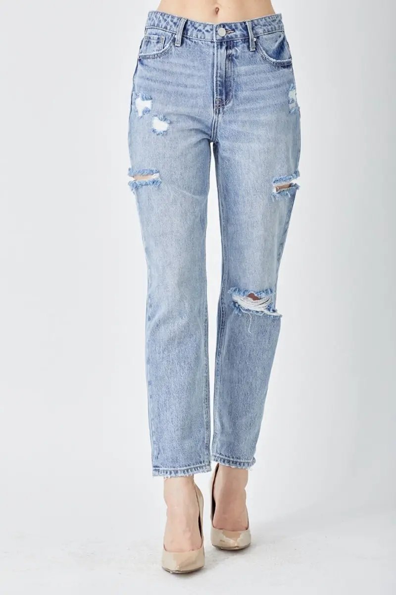 Trendsi RISEN Distressed Jeans Women&amp;#39;s Slim Cropped Trendy Denim USA Ship
