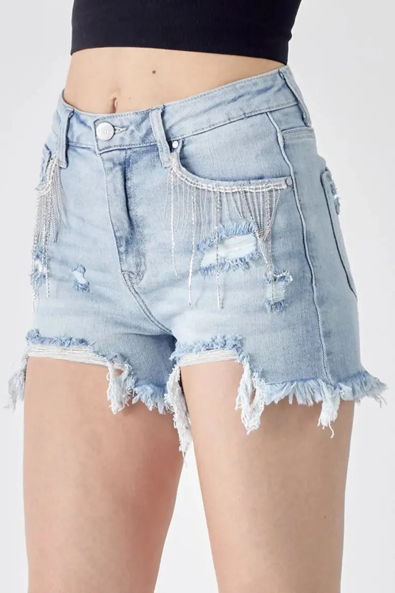 Denim Shorts Women&amp;#39;s Casual Frayed Hem Fringe Pockets Bottoms