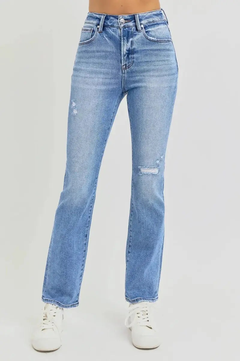 Distressed High-Rise Jeans Women&amp;#39;s Everyday Denim Straight Leg, Comfy Fit
