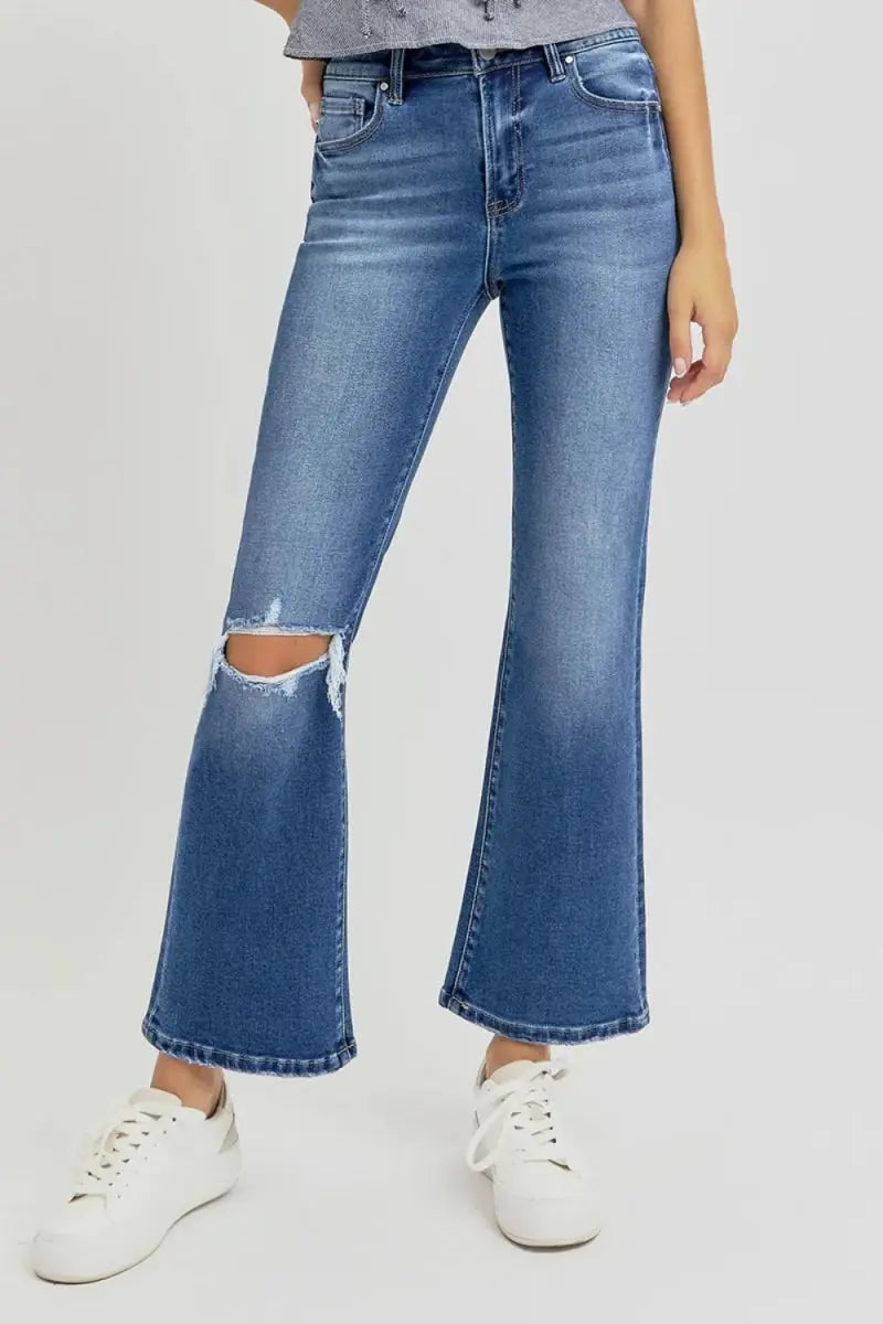 Trendsi Distressed Flare Jeans Women&amp;#39;s High Rise Cropped Denim - USA Shipped