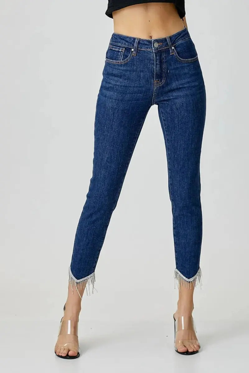 Trendsi Embellished Jeans Women&amp;#39;s Mid Rise Crop Skinny Jeans USA Shipped