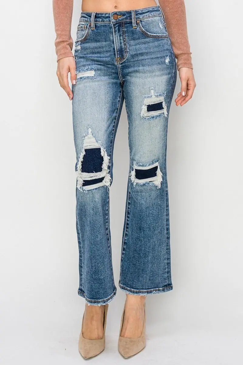 Risen Jeans Women&amp;#39;s High Rise Distressed Flare Ankle Jeans USA Ship