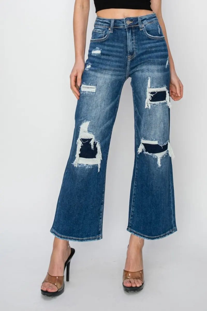 Trendsi Risen Jeans Women&amp;#39;s High Rise Wide Leg Crop Jeans USA Shipped!