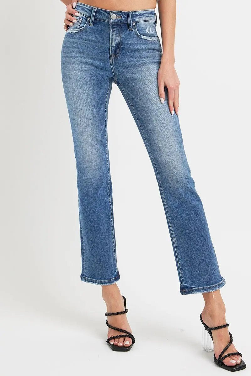 RISEN Denim Jeans Women&amp;#39;s Casual Ankle Straight Leg + Pockets