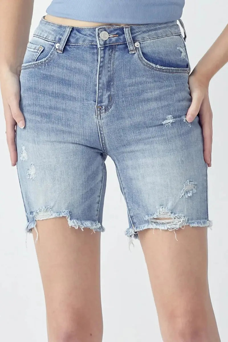 High Rise Denim Shorts Women&amp;#39;s Casual Summer Distressed Style
