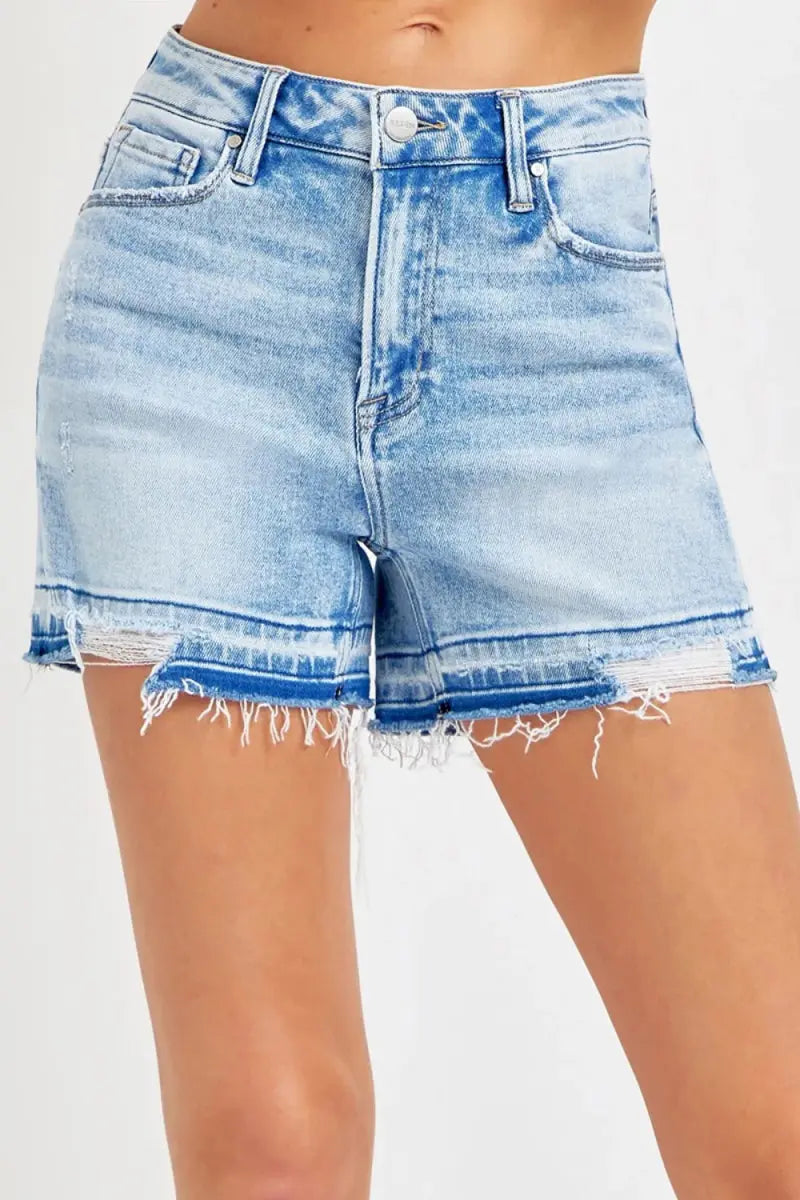 High Rise Denim Shorts Women&amp;#39;s Casual Summer Distressed Hem USA Ship