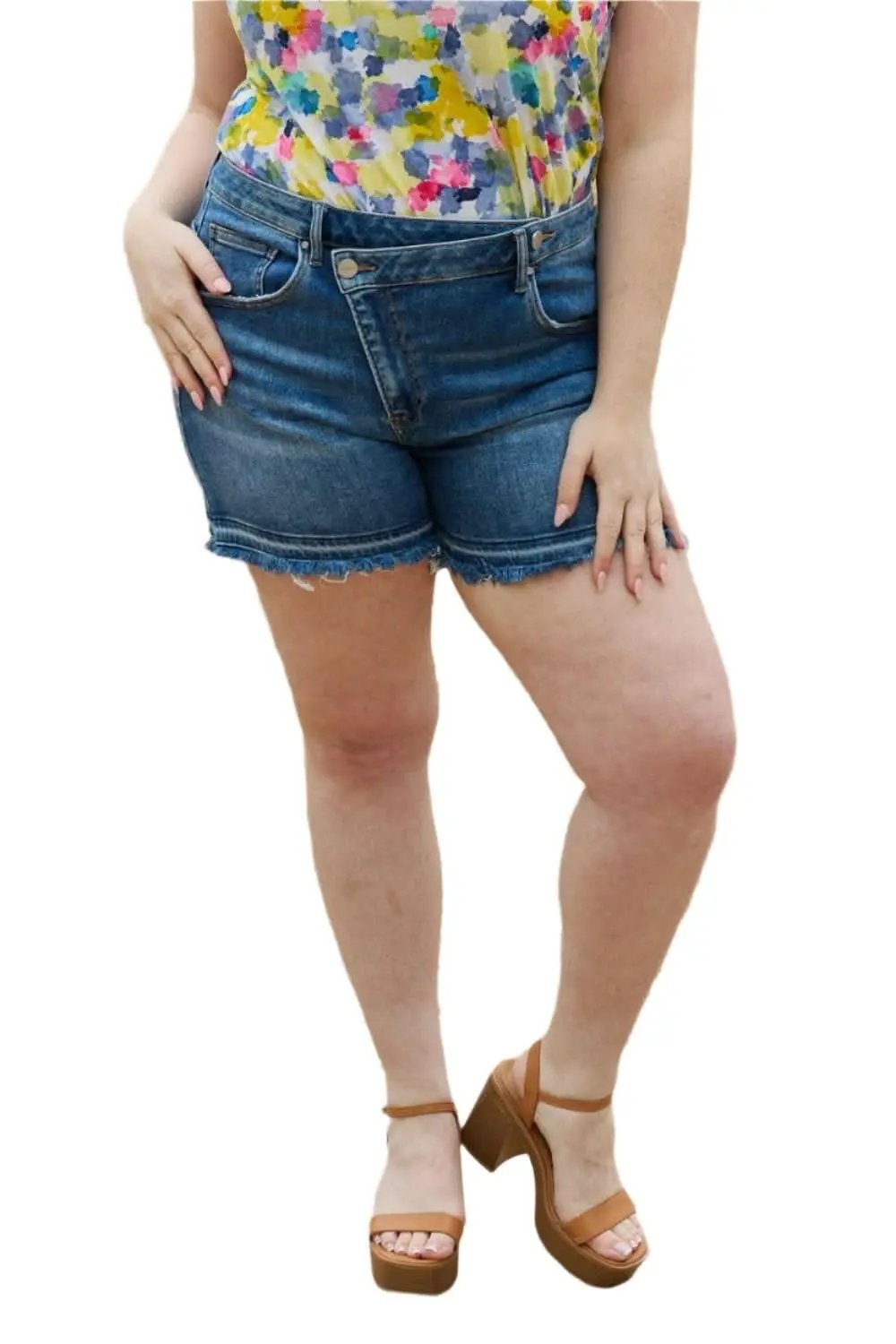 Jeans &amp;amp; Denim - Premium Maya Asymmetrical Button Shorts - Tren