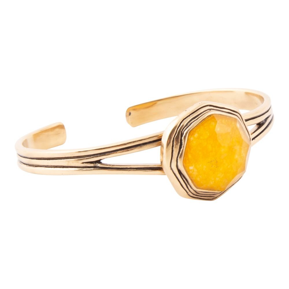 River Rocks Yellow Quartz and Golden Cuff Bracelet