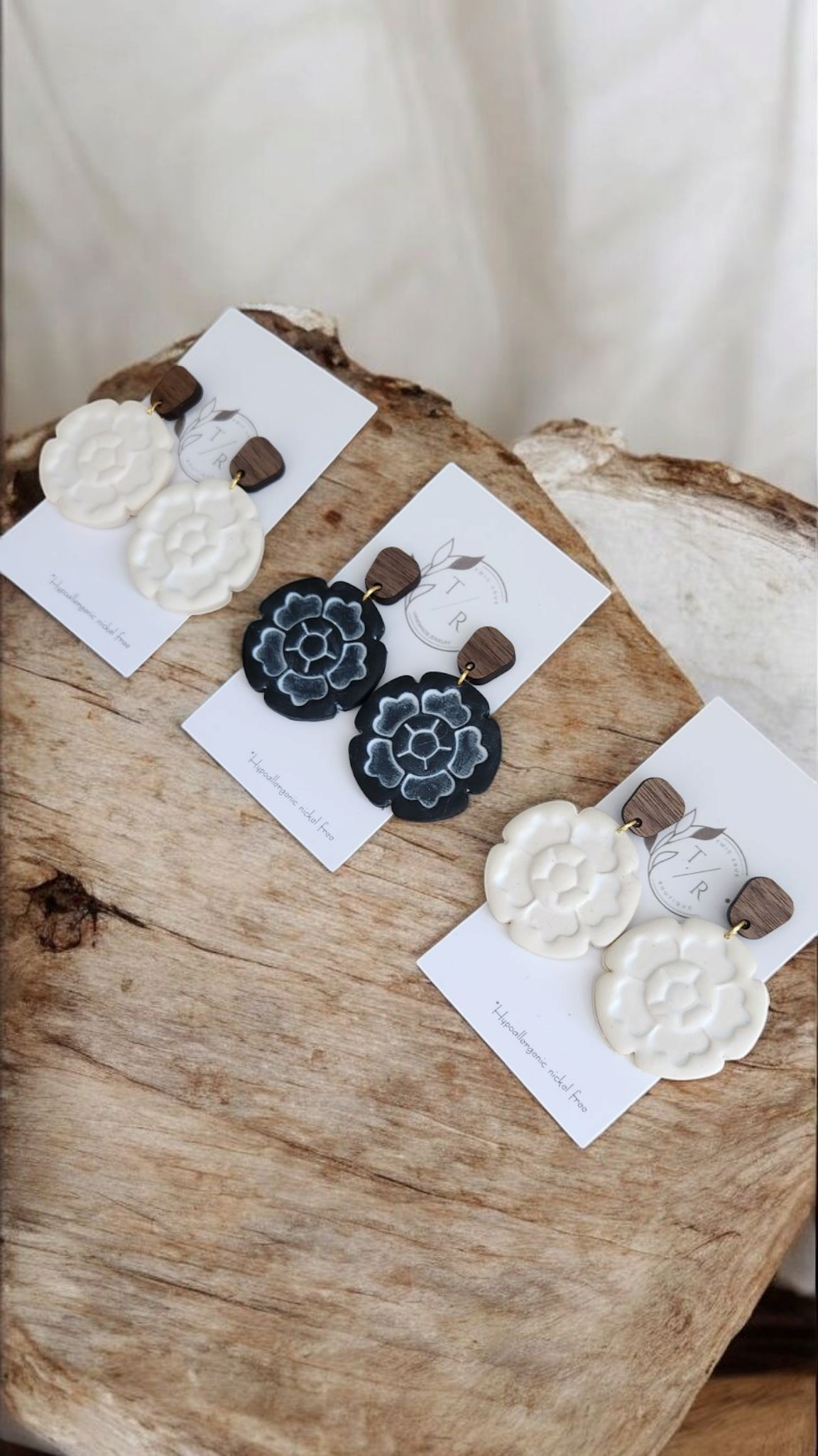 Taylor|  Floral clay and wood dangles