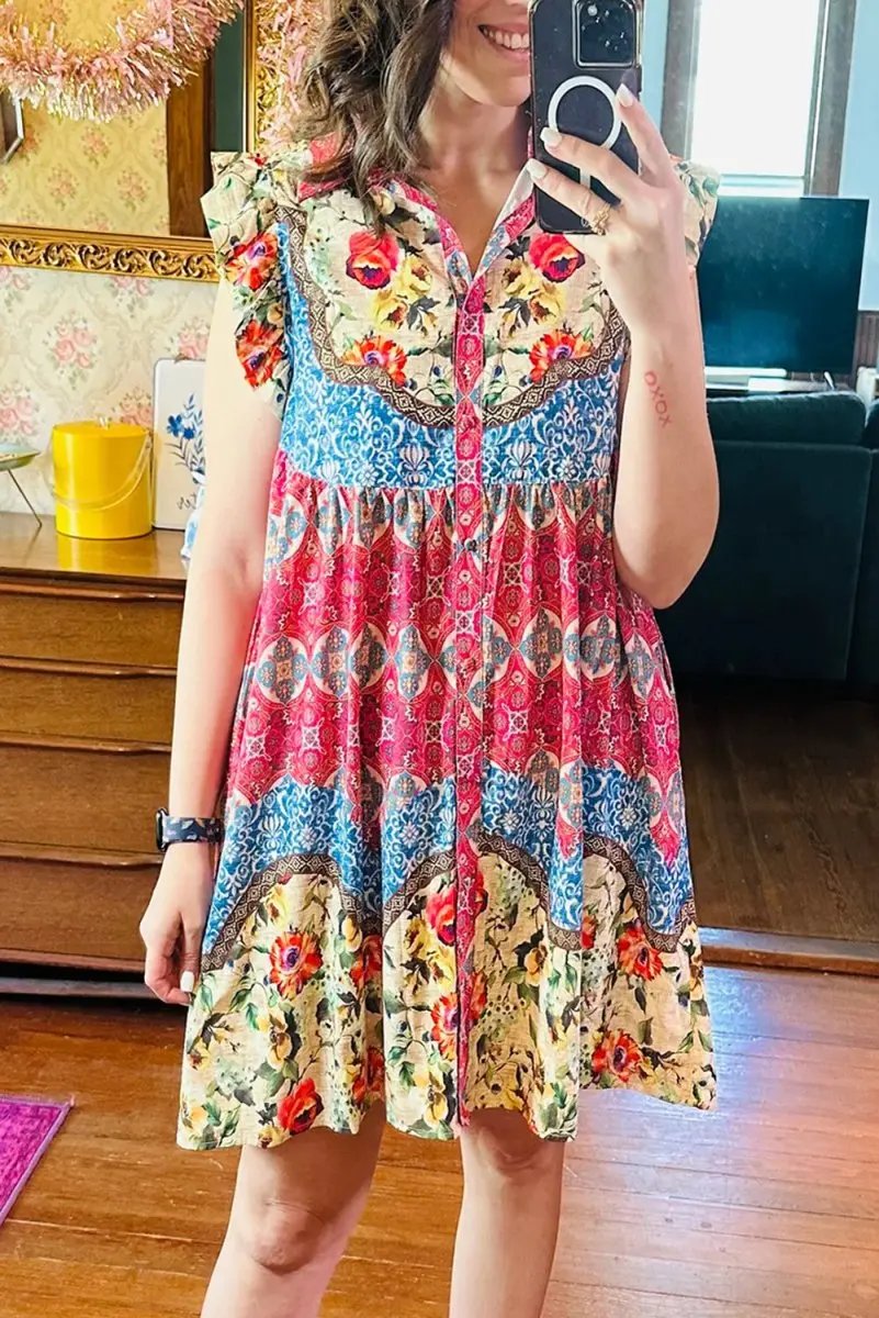 Love Salve Floral Dress Vacation Women&amp;#39;s Bohemian Dress Ruffle Sleeves Cute