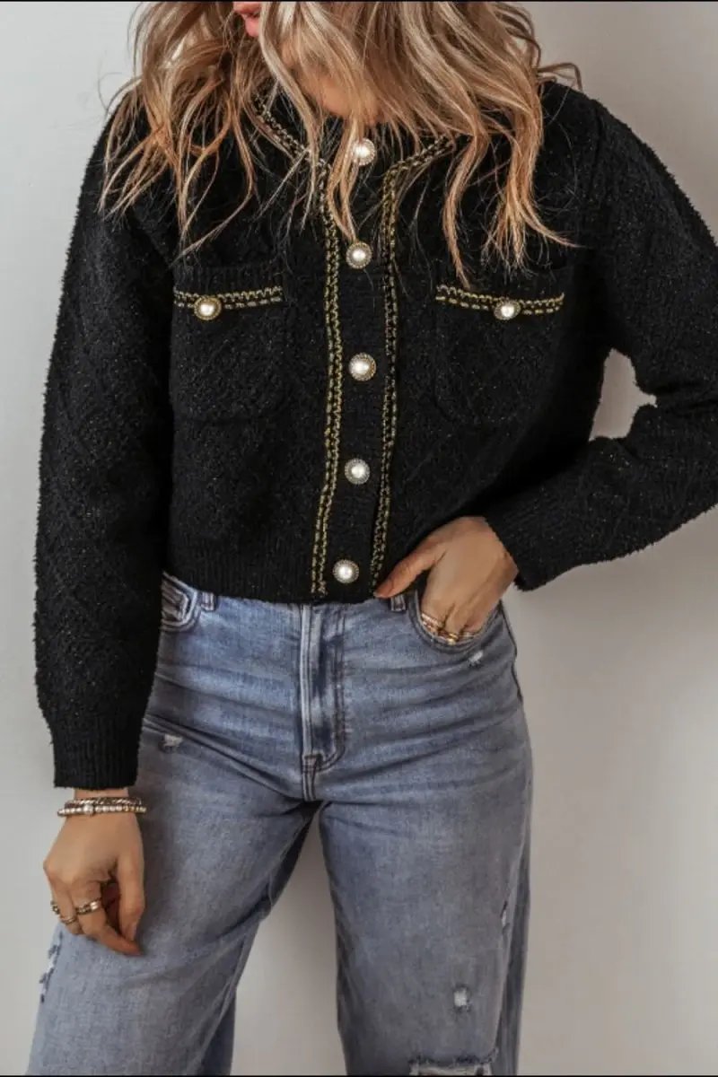 Trendsi Round Neck Cardigan Women&amp;#39;s Button Up Long Sleeve Knit Top - Soft &amp;amp; Stylish