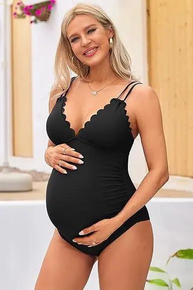 Charmo Ruch Scallop Swimsuit Maternity Swimwear Women&amp;#39;s V Neck One Piece - Comfortable Support