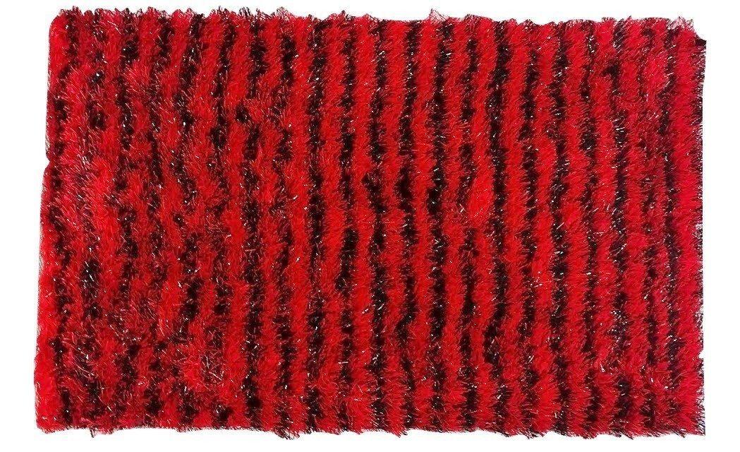 DaDa Bedding Shaggy Soft Rectangle Door Mat Bath Carpet Rug - 20&amp;quot; x 32&amp;quot;, Striped Red &amp;amp; Black