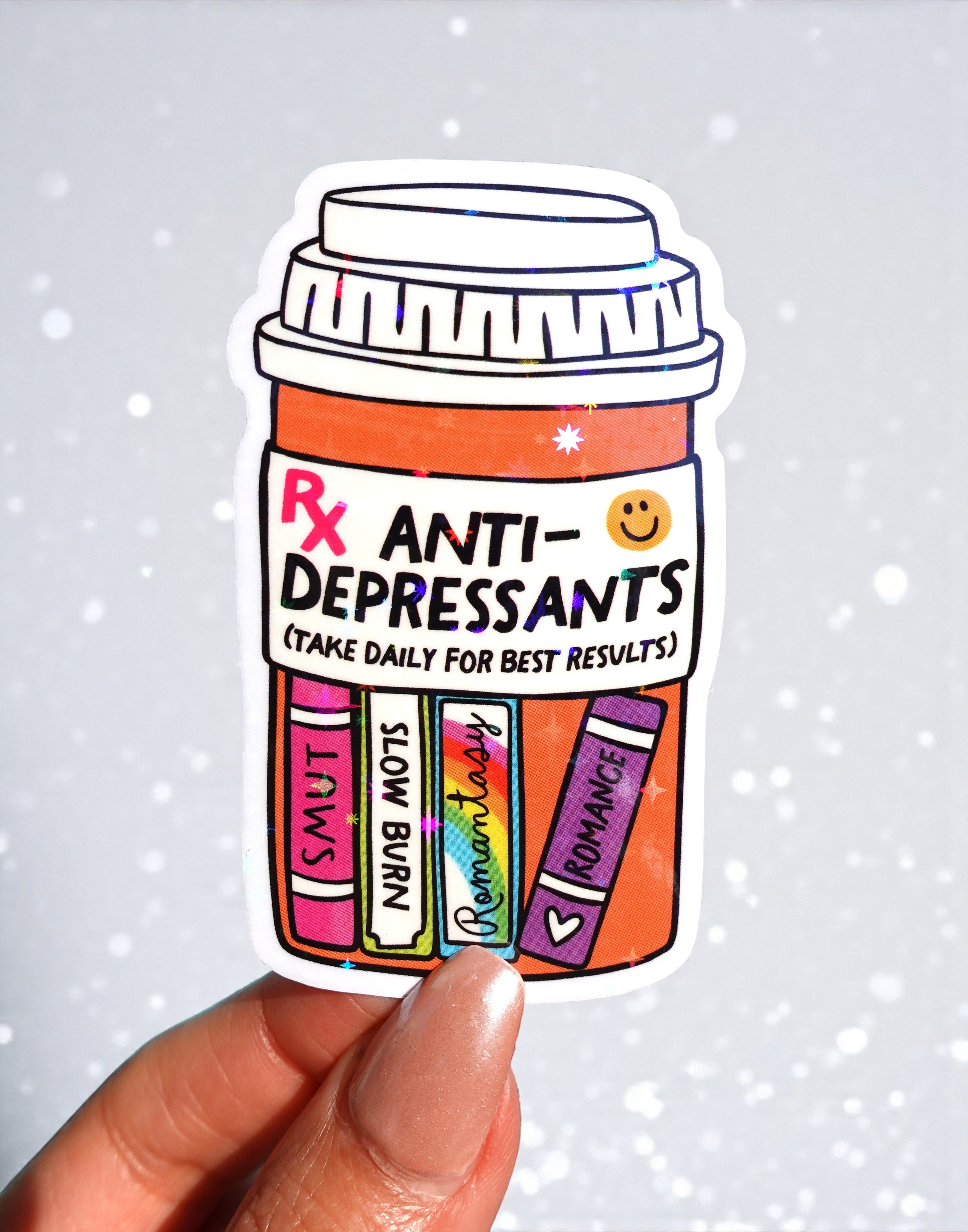 Anti-Depressants Sticker – Funny Bookish Holographic Vinyl Sticker