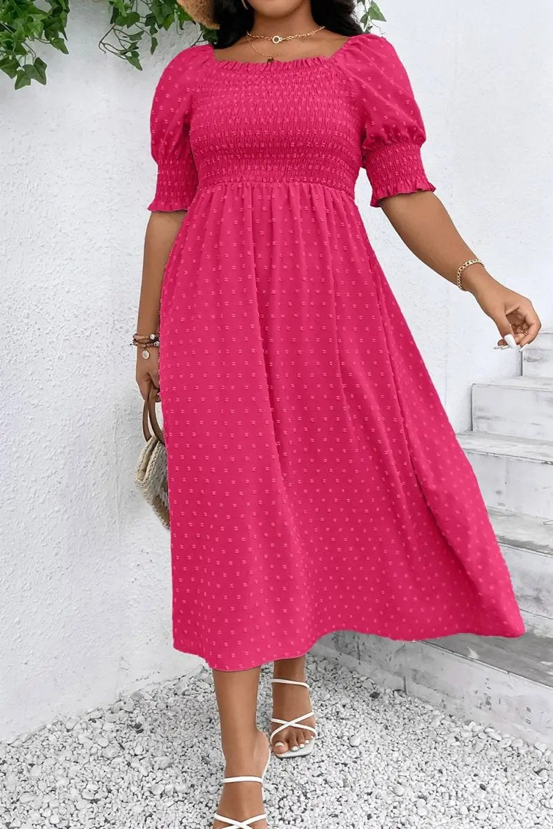 Love Salve Pink Swiss Dot Dress Women&amp;#39;s Wedding A-Line Smocked Elegant