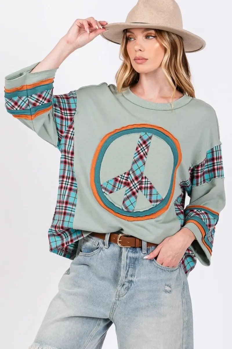 Trendsi Plaid Patch Top Women&amp;#39;s Casual Tee - Soft &amp;amp; Trendy T-Shirt