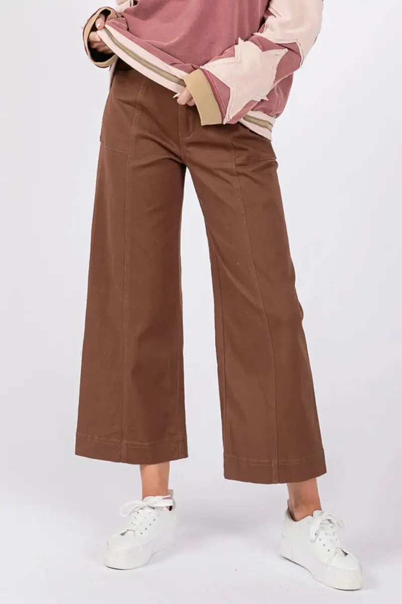 SAGE+FIG Cropped Pants Women&amp;#39;s Wide Leg Casual Bottoms Comfy Fit