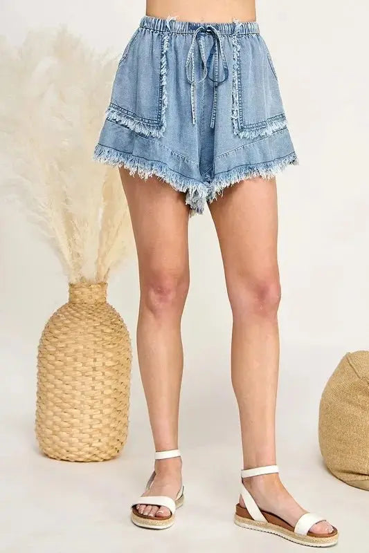 Trendsi Denim Shorts Women&amp;#39;s Summer Casual Frayed Drawstring Jean Shorts