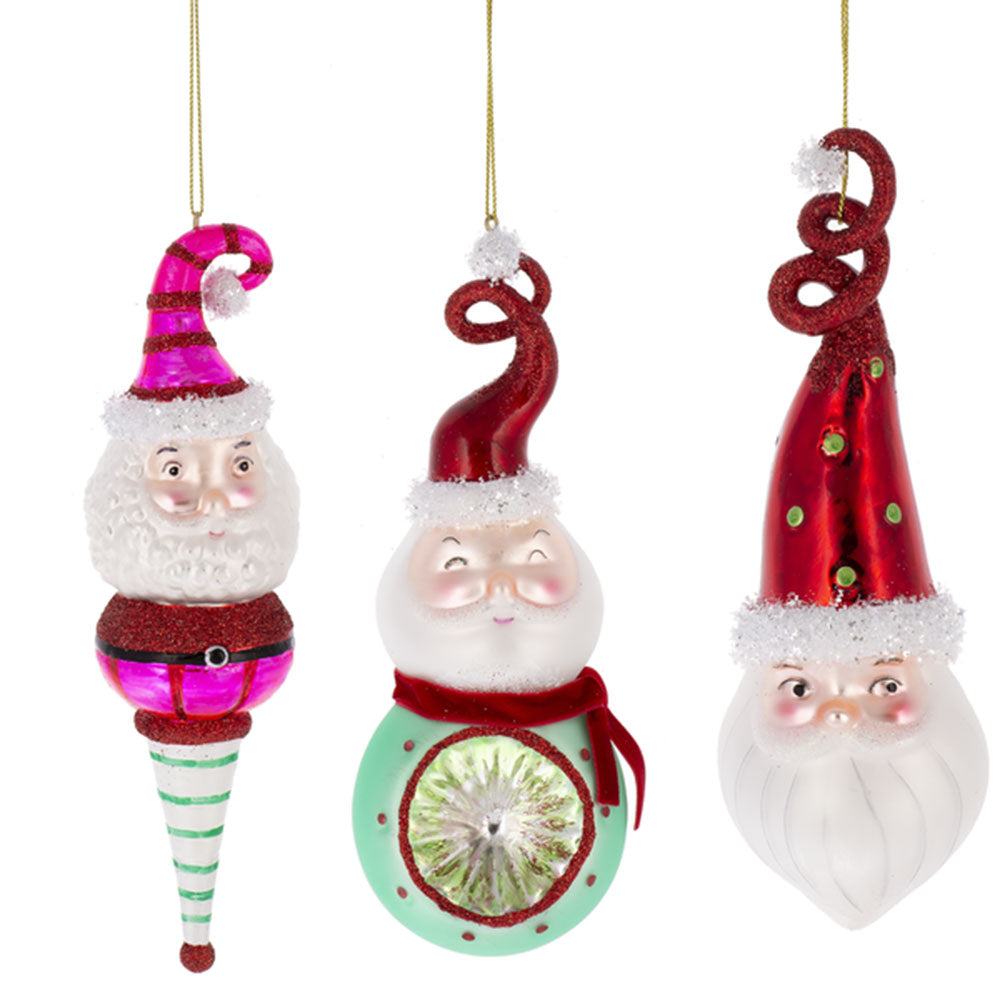 Vintage Santa Reflector Glass Ornaments Set of 3