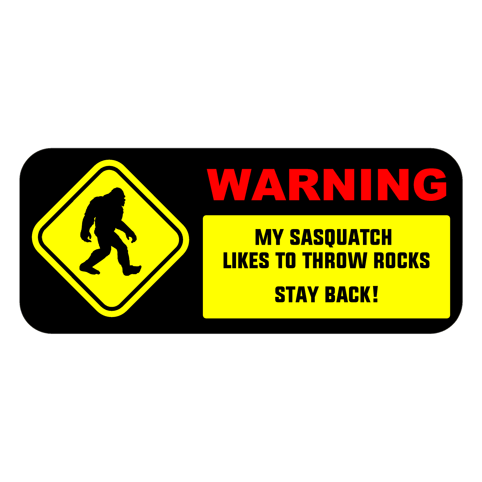 Sasquatch Throws Rocks 3&amp;quot; x 7&amp;quot; Bumper Sticker - Universal