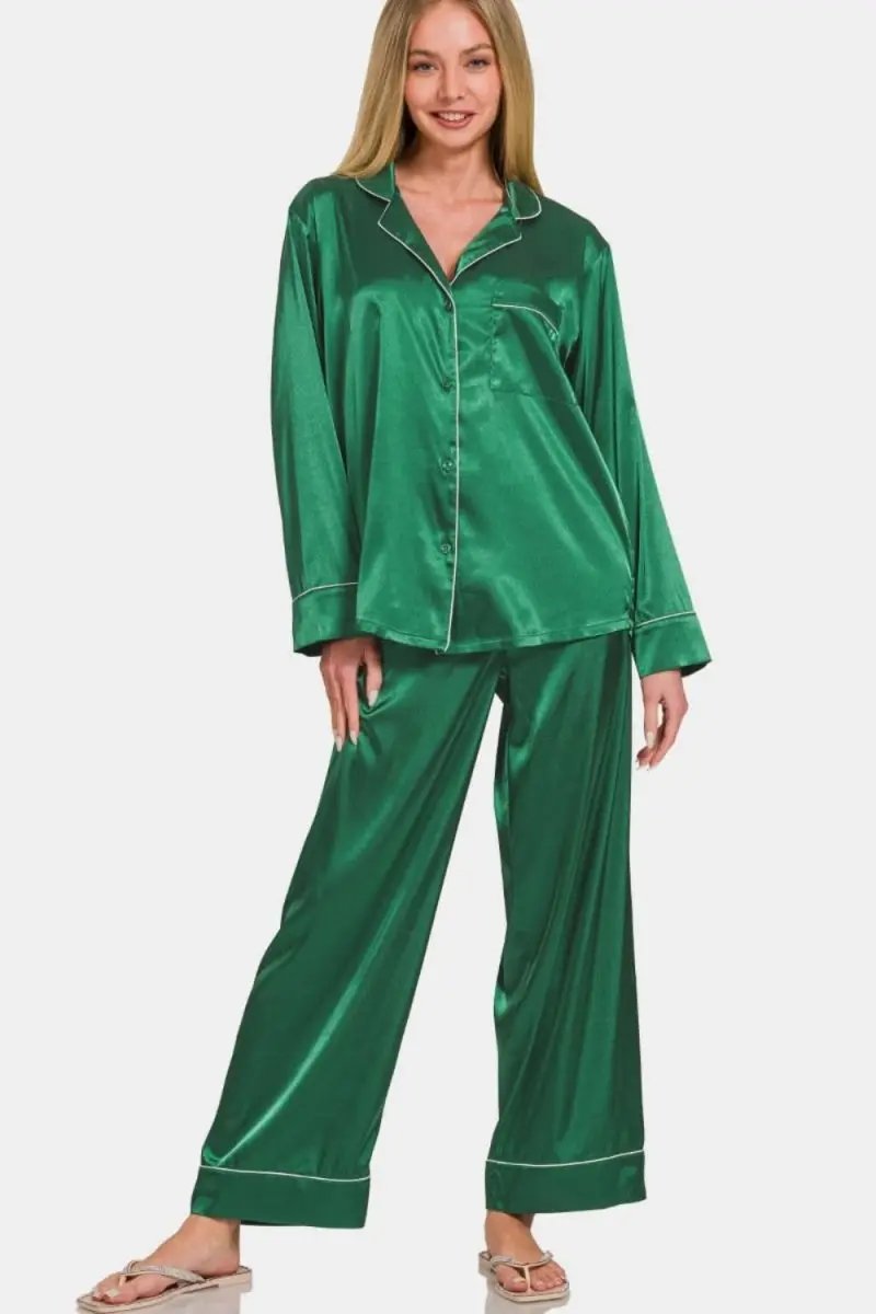 Satin Pajama Set Women&amp;#39;s Loungewear Sleepwear Long Sleeve Soft