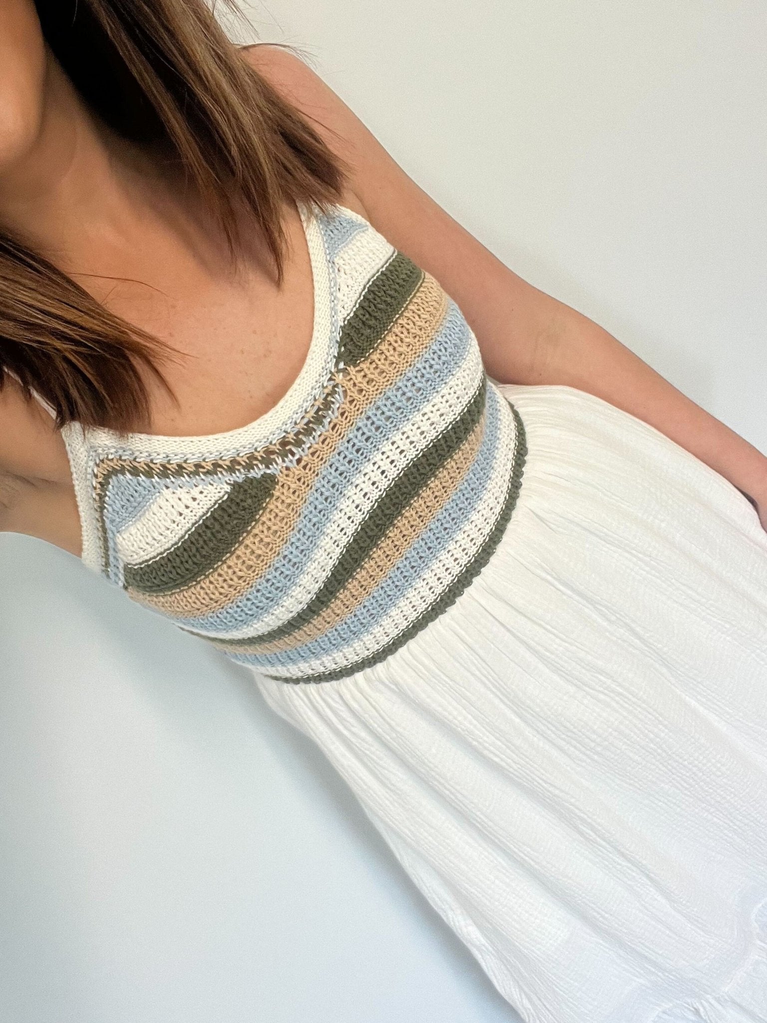 Seaside Striped Crochet Midi Dress - Ivory - FINAL SALE