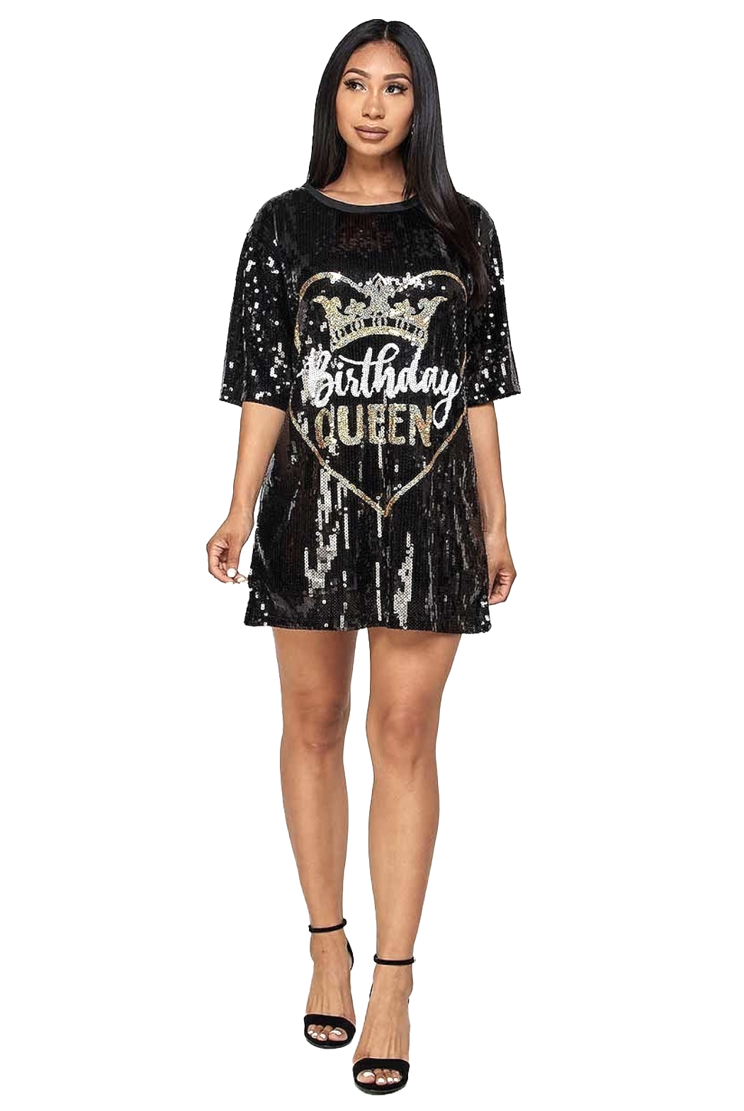 Sequin Birthday Queen Oversized Sequin T-shirt Dress {Gold &amp;amp; White Letters}