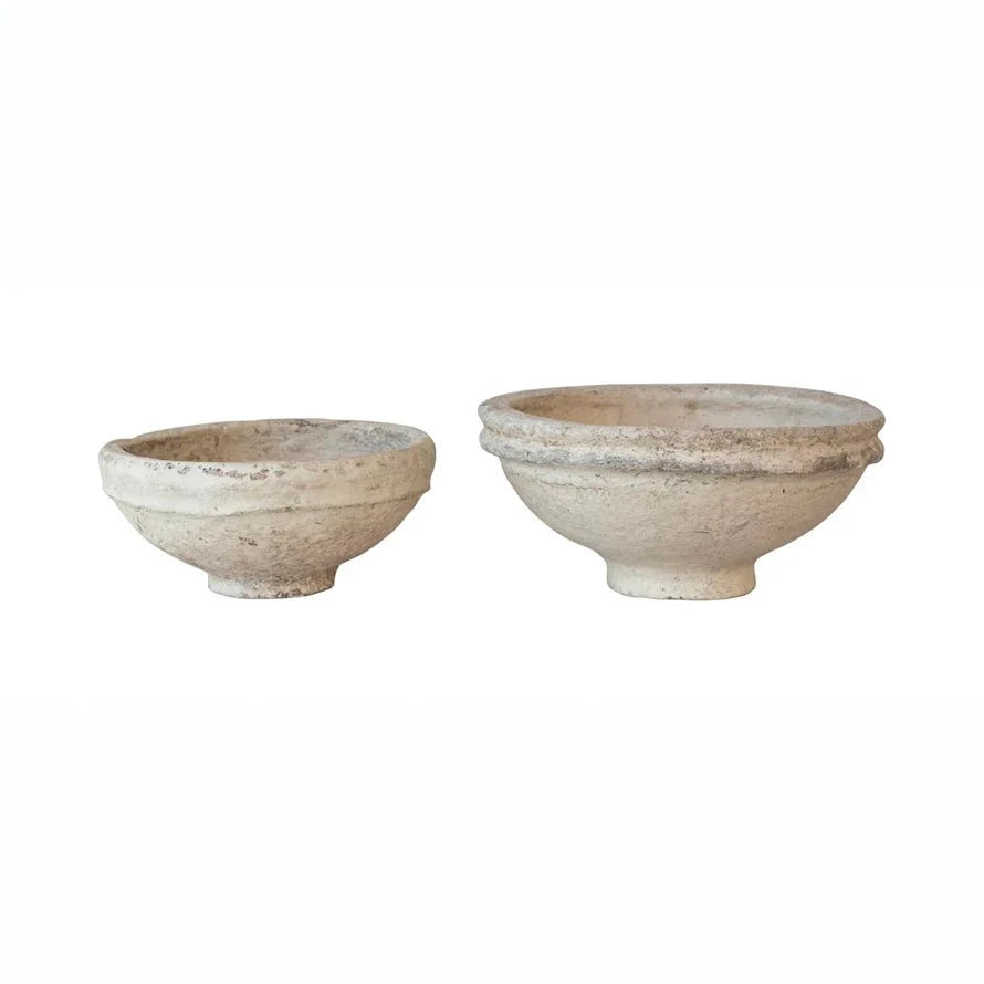 Set of 2 Found Decorative Paper Mâché Bowls – Aged White Finish