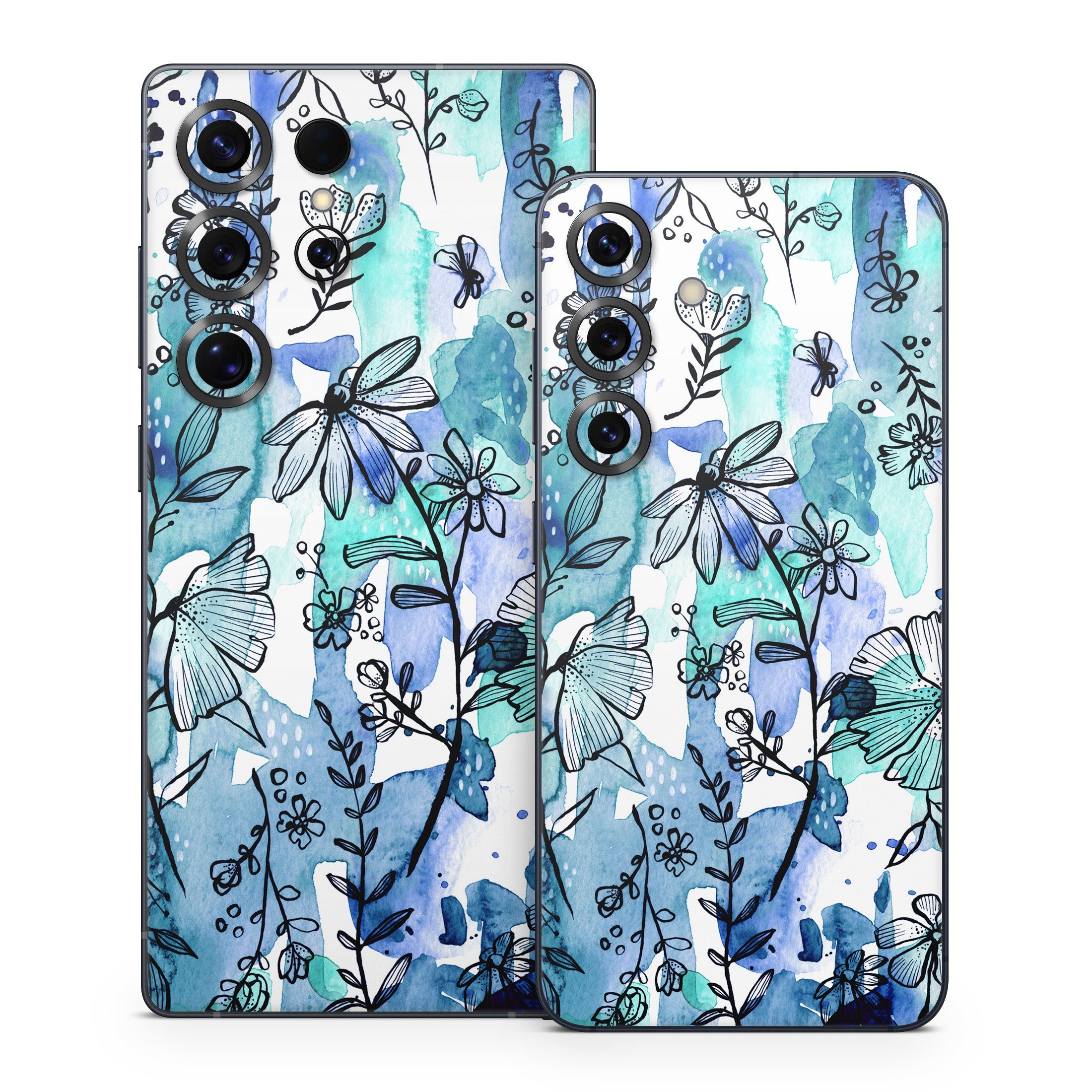 Blue Ink Floral - Samsung Galaxy S25 Skin