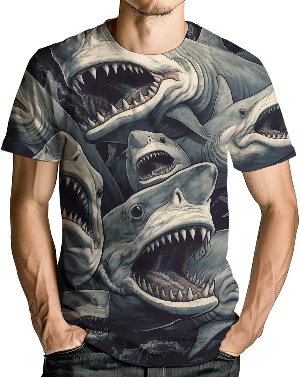 Shark Attack Shirt for Men Women 3D Shark Graphic T-Shirts Animal Short Sleeve Casual Tees