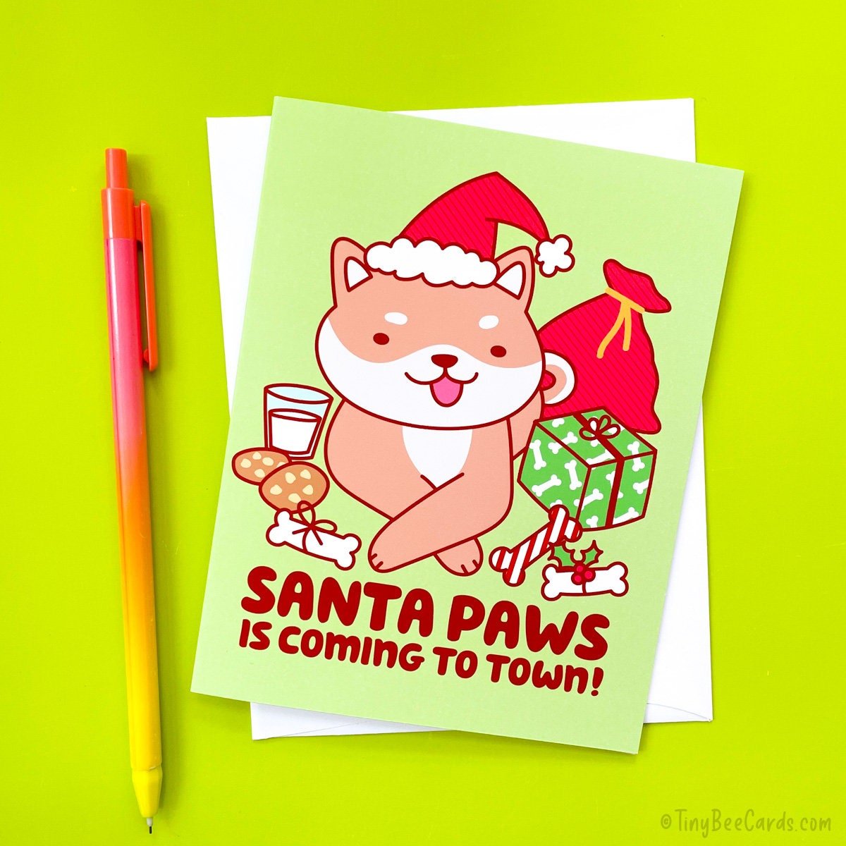 Shiba Inu Christmas and Holiday Card &amp;quot;Santa Paws is Coming to Town&amp;quot;