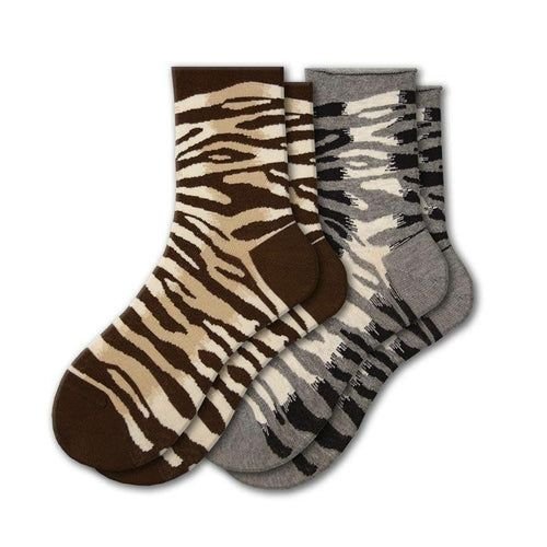 Sierra Socks Zebra Pattern Hi Anklet Casual Cotton Women&amp;#39;s 2 Pair Pack