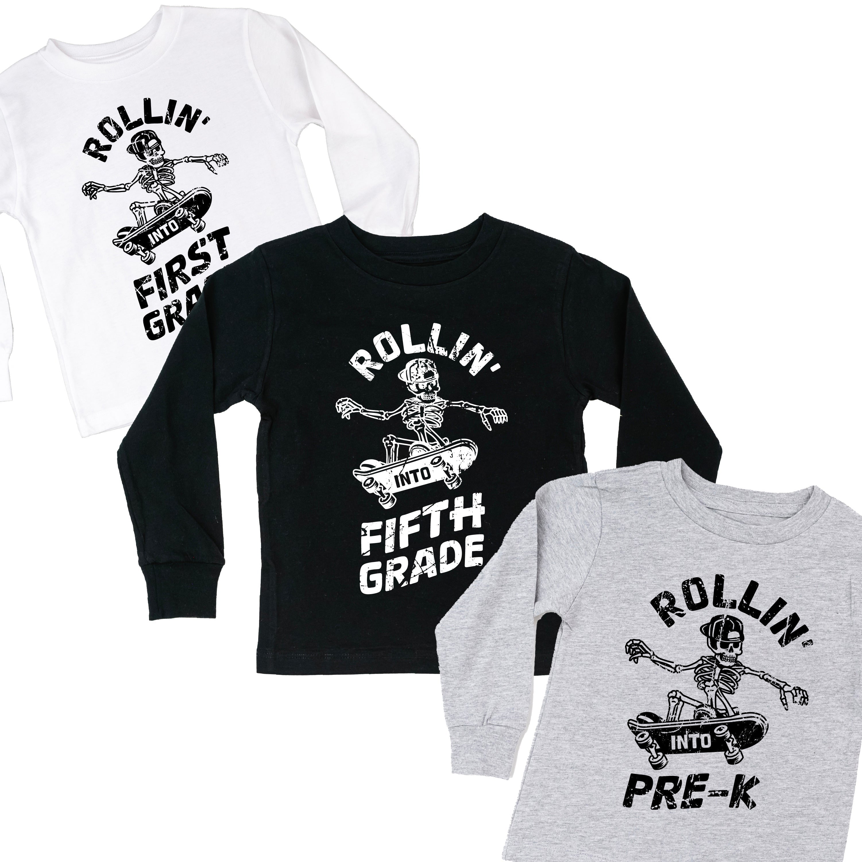 Skateboarding Skelly - Rollin&#39; Into (Choose Your Grade) - Child Long Sleeve Tee
