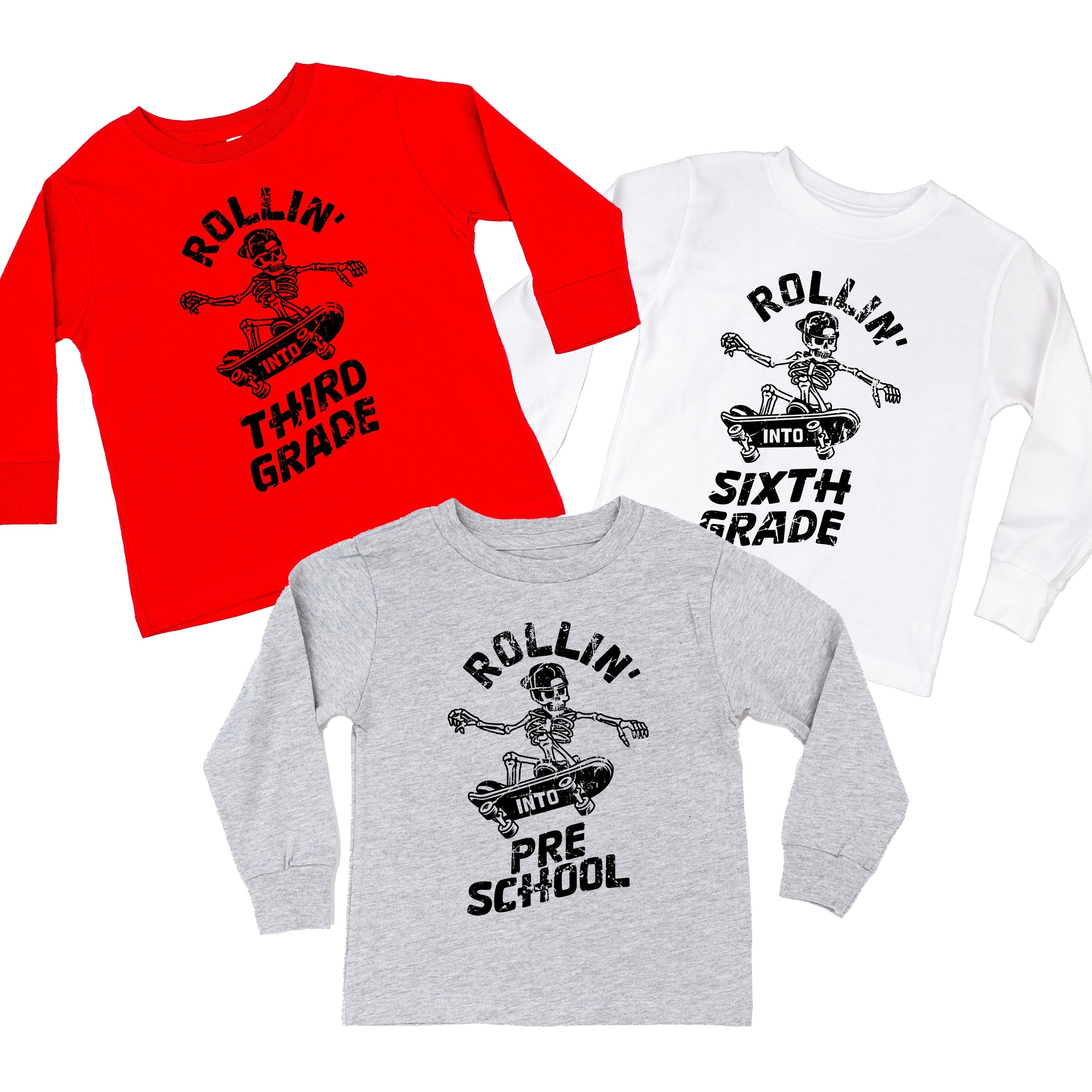 Skateboarding Skelly - Rollin&#39; Into (Choose Your Grade) - Child Long Sleeve Tee