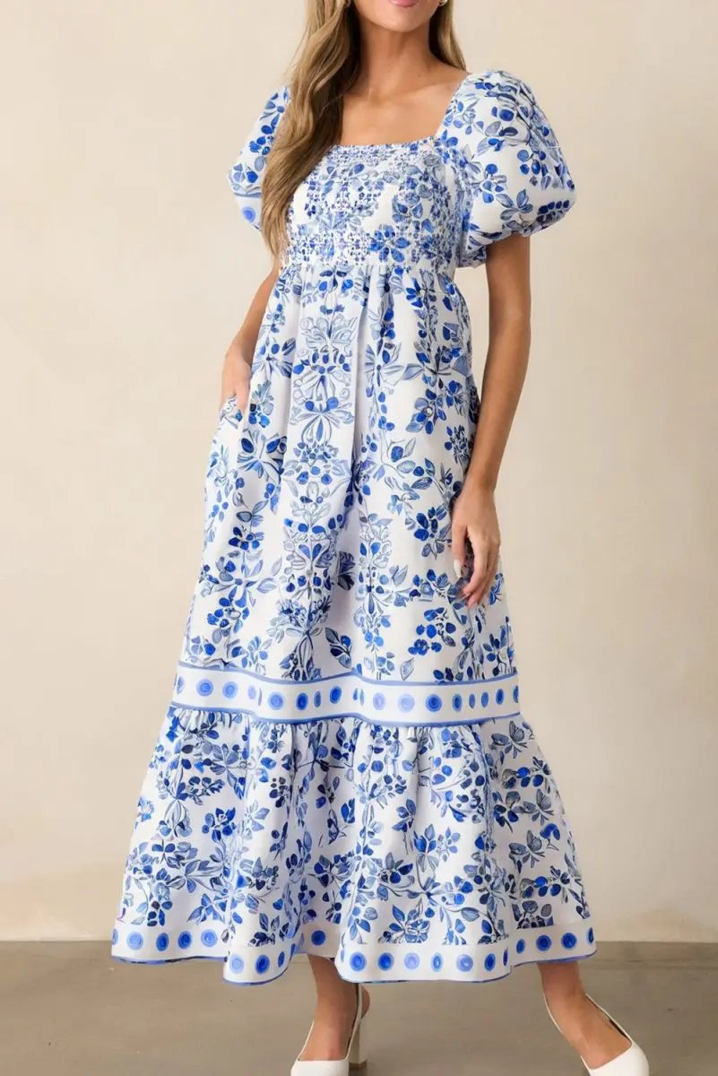 Love Salve Blue Floral Dress Women&amp;#39;s Wedding Guest A-Line Summer Dress - Flattering &amp;amp; Stylish