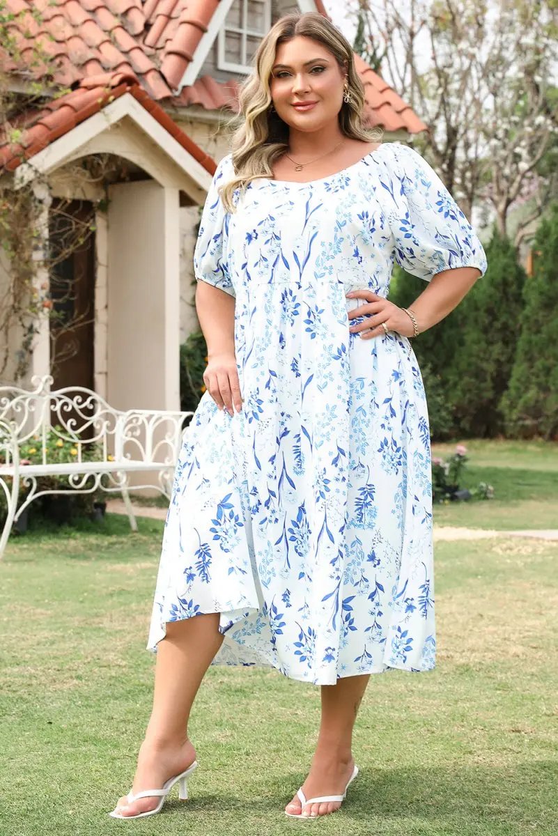 Love Salve Floral Midi Dress Plus Size Women&amp;#39;s Vacation Wedding A-Line Sweetheart
