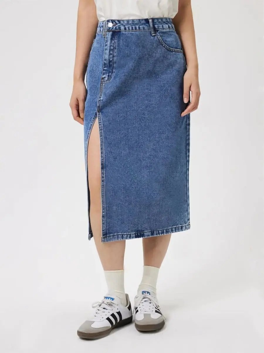 Trendsi Denim Midi Skirt Women&amp;#39;s Casual Pocketed Slit Skirt - Chic &amp;amp; Versatile