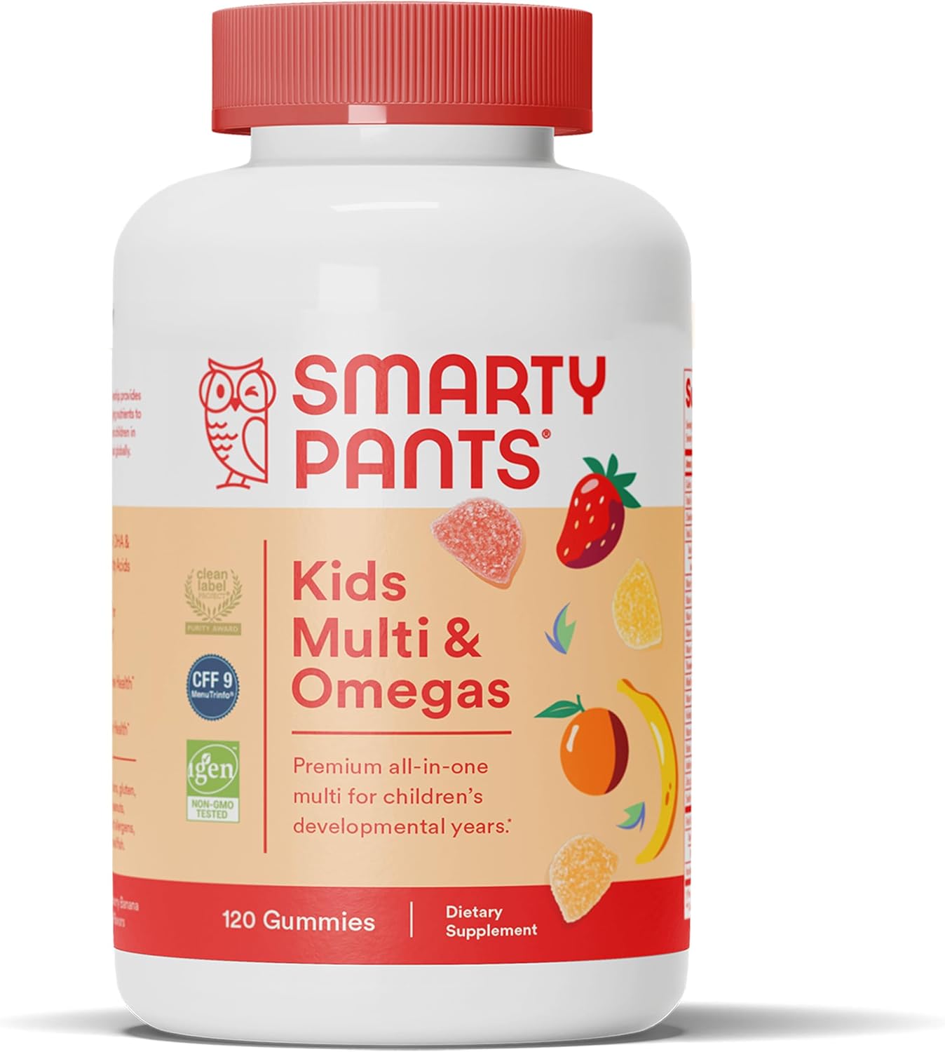 SmartyPants Kids Multivitamin Gummies: Omega 3 Fish Oil (EPA/DHA), Vitamin D3, C, Vitamin B12, B6, A, K &amp;amp; Zinc for Immune Support, Biotin, Gluten Free, Three Fruit Flavors, 120 Count (30 Day Supply)