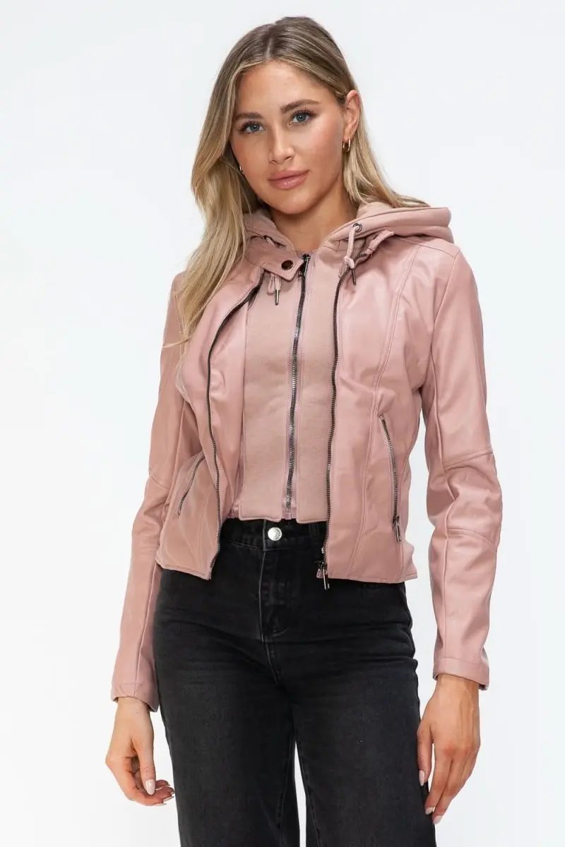 Trendsi Faux Leather Jacket Women&amp;#39;s Fall Outfit Zip Up Hooded Lightweight Outerwear