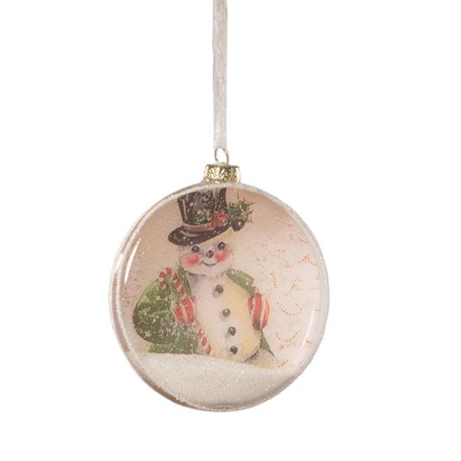 Snowman Glass Disk Ornament by Bethany Lowe Designs