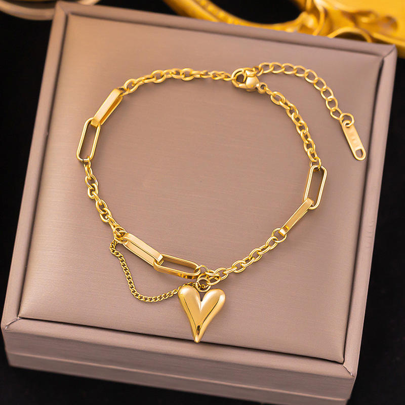 Anti-Tarnish Gold Heart Charm Bracelet -Dainty &amp; Durable Love Jewelry