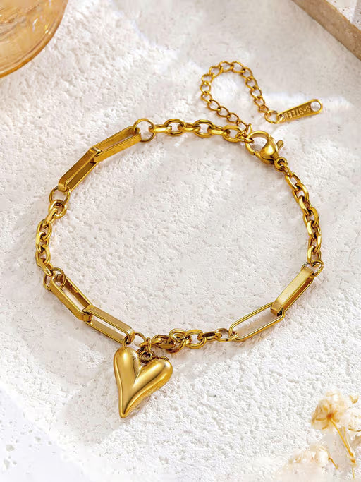 Anti-Tarnish Gold Heart Charm Bracelet -Dainty &amp; Durable Love Jewelry
