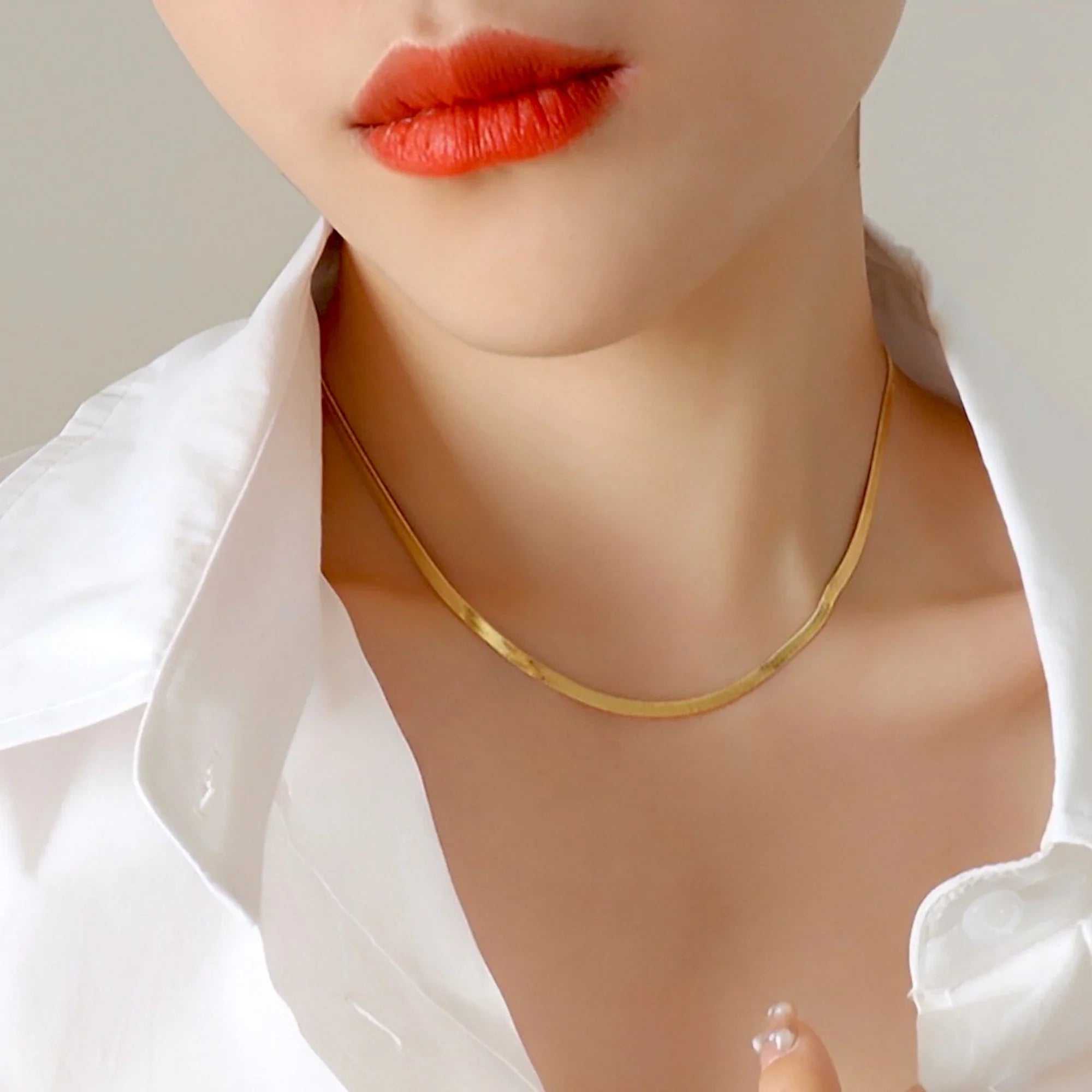 Herringbone Snake Chain Necklace - Flat Statement Choker Jewelry