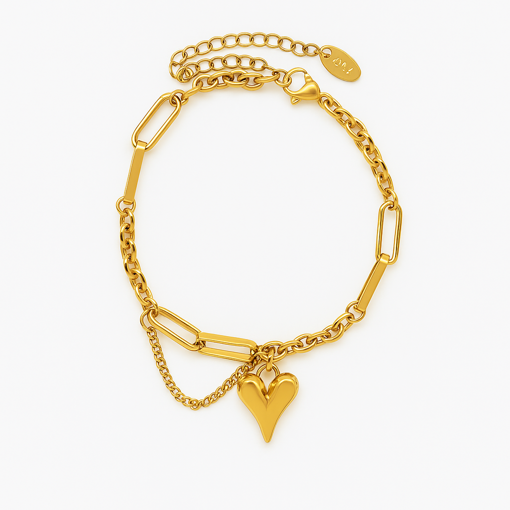 Anti-Tarnish Gold Heart Charm Bracelet -Dainty &amp;amp; Durable Love Jewelry