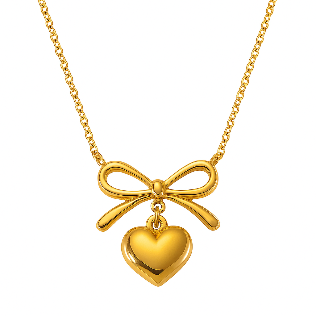 Bow Heart Pendant Necklace -Dainty Cute Pendant Jewelry Gift