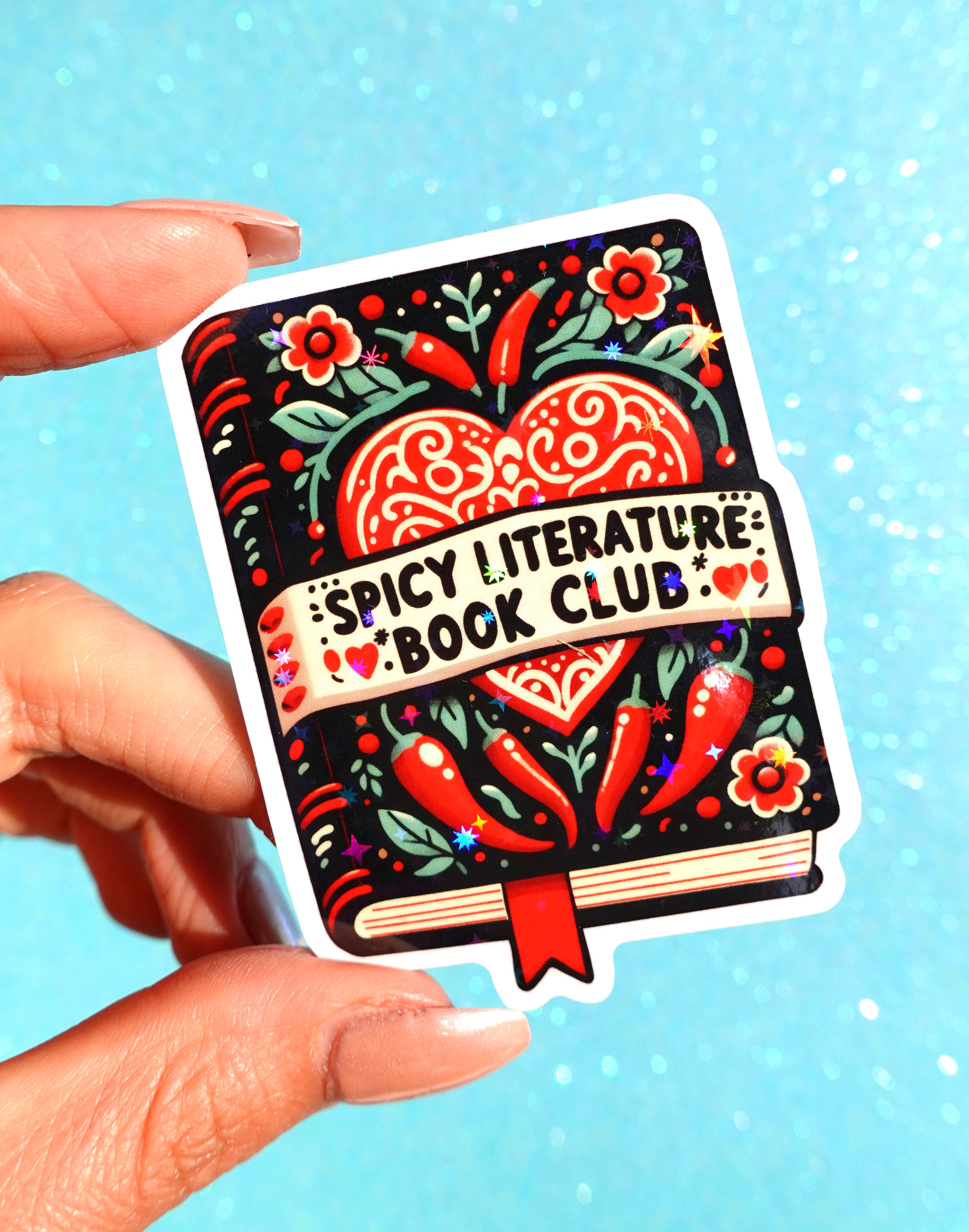 Spicy Literature Book Club Sticker – Funny Romance Reader Glitter Vinyl Sticker