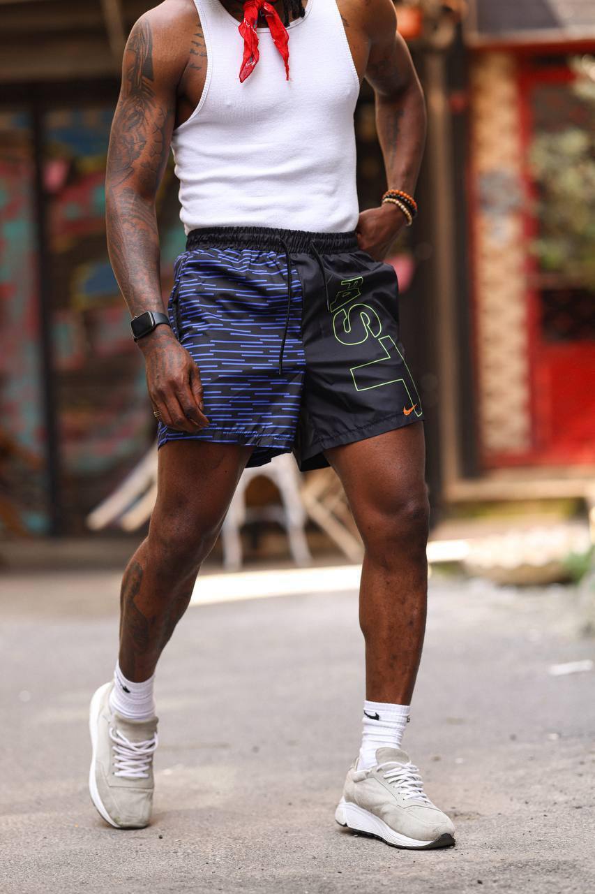 Urban Edge Split Design Men&amp;#39;s Shorts – Dual-Tone Street Style with &amp;quot;FAST&amp;quot; Print